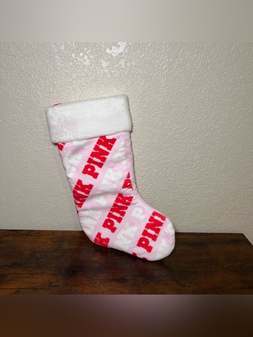 PINK VICTORIA'S SECRET Holiday Stocking Pink Spell Out Pattern NWT